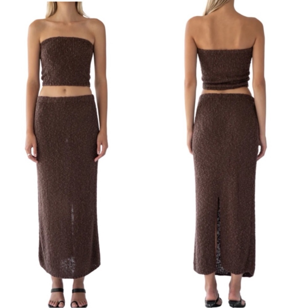 Trois The Label Kendall Brown Knit Slit Sweater Skirt — image 2 of 8
